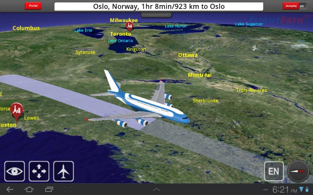 Inflight entertainment FlightPath3D interactive moving map available on seatback screens