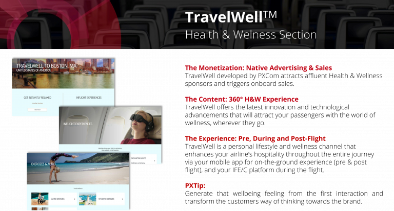 Offer your passengers a digital relaxing zone, that also encompasses stretching exercises and in-destination wellness info.